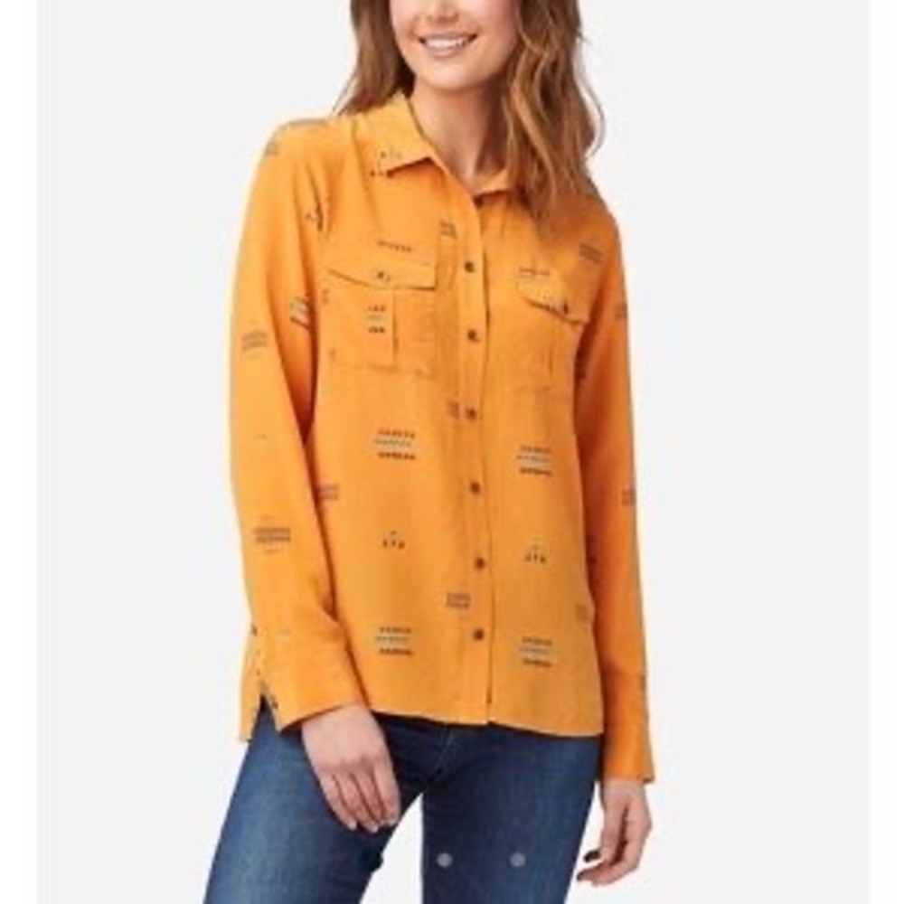 Pendleton Womens Mustard Yellow 100% Silk Southwestern Button Up Shirt Medium